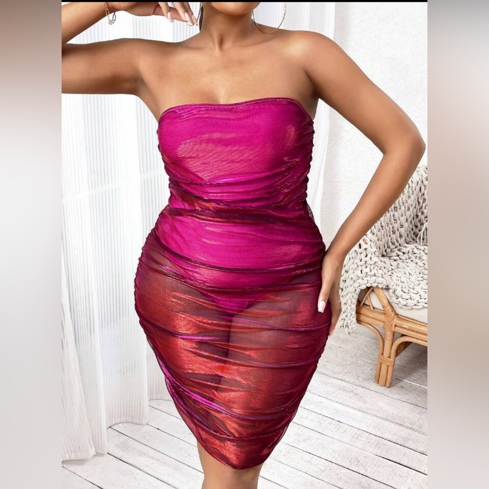Women Diva Plus Ruched Mesh Tube Bodycon Dres Size‎ L